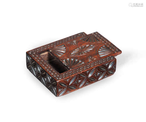 An early 19th century chip-carved fruitwood box, English, circa 1820