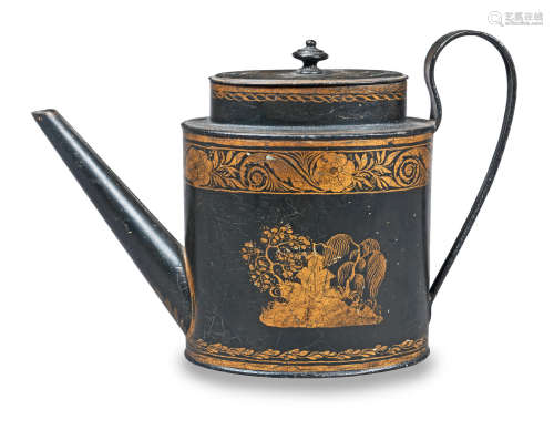 A Regency japanned teapot, probably Usk, circa 1820