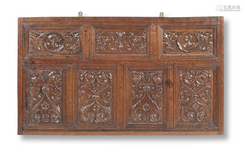 A section of mid-16th century oak panelling, French/English, circa 1550