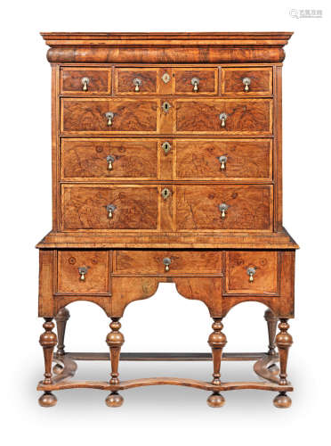 An early 18th century walnut and ash chest-on-stand, circa 1710-30 and later