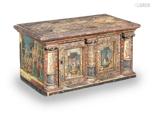 A painted pine table cabinet, South German/North Italian, probably late 18th/early 19th century