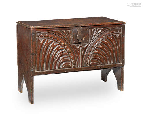 A mid-17th century child's boarded oak chest, English, possibly Gloucestershire, circa 1640-60