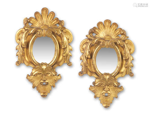 A small pair of 18th century giltwood girandoles, Italian