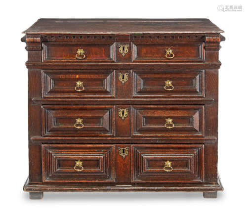 A Charles II joined oak chest of drawers, circa 1680