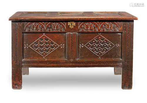 A Charles II joined oak coffer, Lancashire, circa 1670