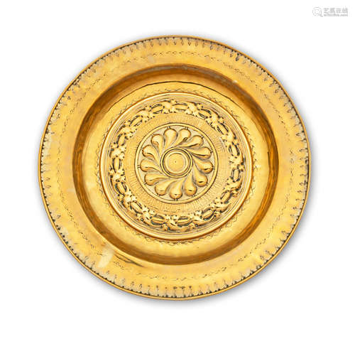 A large mid-16th century brass alms dish, Nuremberg, circa 1550