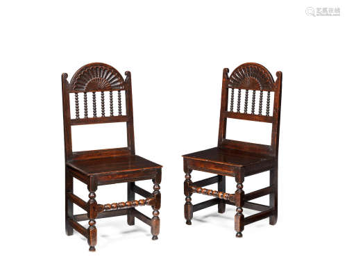 A pair of Charles II joined oak backstools, Derbyshire/South Yorkshire, circa 1670