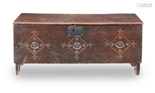 A Charles II oak boarded chest, circa 1660