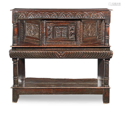 A Charles I joined oak standing livery cupboard with box-top, West Country, circa 1640