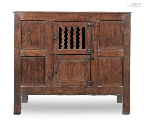 A joined oak standing food cupboard, Welsh, circa 1690-1740