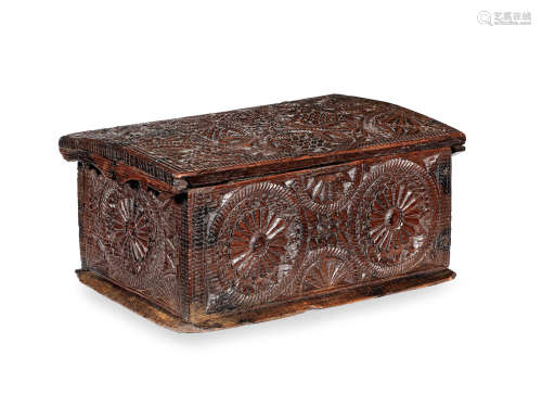 A late 17th/early 18th century chip-carved oak writing box, circa 1700