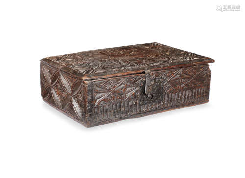 A William III chip-carved pine box, dated 1700