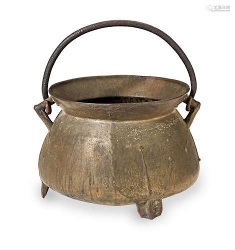 An unusual and large 16th or 17th century leaded bronze cauldron