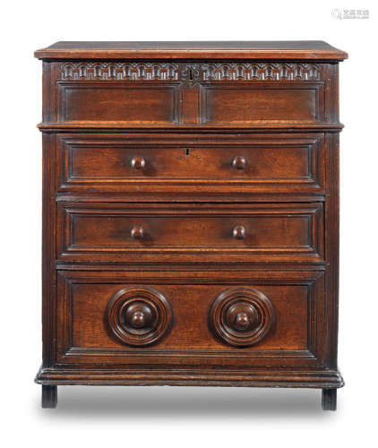 An unusual Charles II joined oak box-top chest of drawers, West Country, circa 1670