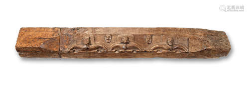 A last half of the 16th century carved oak lintel beam, English, circa 1550 - 1600