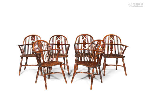 A matched set of six Victorian yew-wood low-back Windsor armchairs, Lincolnshire and the surrounding area, circa 1840