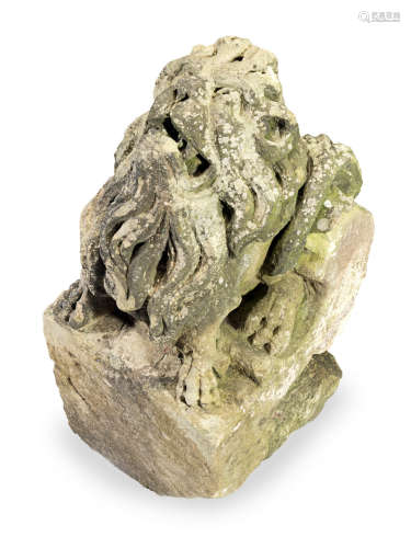A carved stone architectural sculpture of a lion, probably 18th century