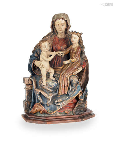 An 18th/19th century large carved and polychrome-decorated figure group, St Anne with the Virgin & Child, Southern European