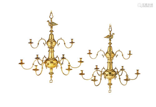 An impressive and large pair of early to mid-19th century brass chandeliers, English, circa 1830
