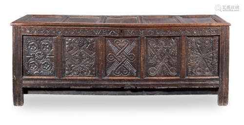 A Charles II large joined oak coffer, Lake District, dated 1684