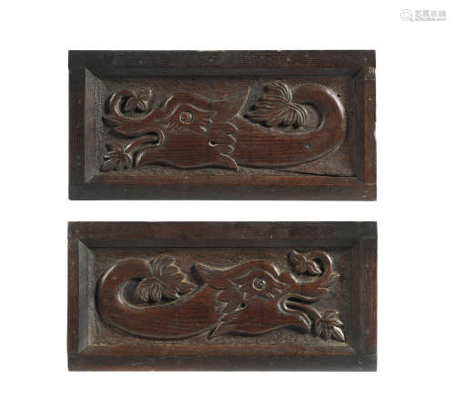 A pair of mid- to late 17th century carved oak panels, English, circa 1640 - 1680