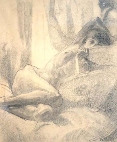 CHARLES RENE CALLEWAERT (Gand 1893-1936) Jeune femme nue aux coussins