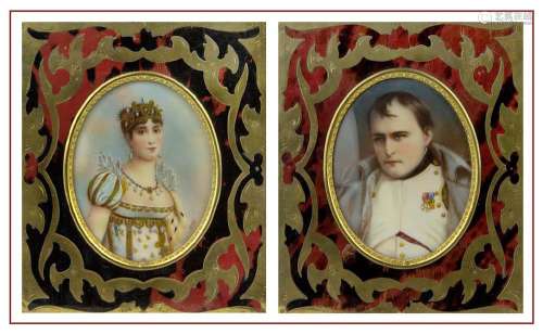 PAIRE DE MINIATURES, 19ème SIECLE Napoléon Bonaparte et Joséphine de Beauharnais