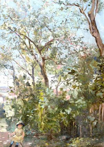 PAUL MERWART (1855-1902) Fillette dans un jardin arboré, 1885