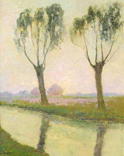 CAROLUS TREMERIE (Gand 1858-1945) Meules en bord de Lys