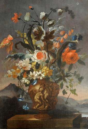 KAREL VAN VOGELAER (1653-1695), ATTRIBUE Nature morte de fleurs sur un entablement