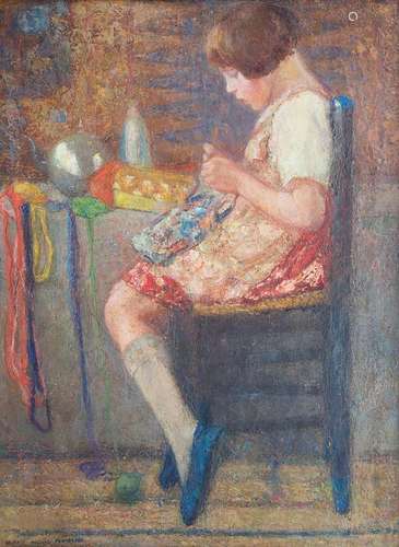 MARIE LOUIS PAUWAERT INGELS (Gand 1884-1960) Jeune fille au tricot