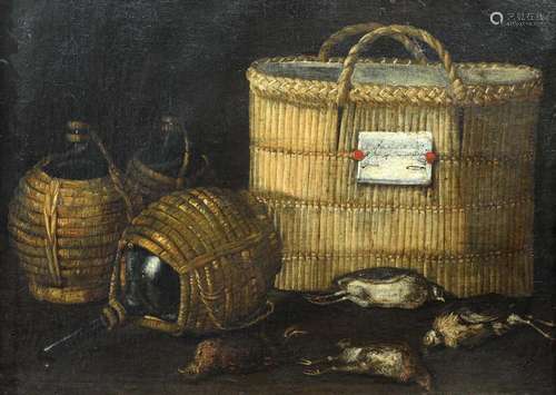 LE PEINTRE DE RODOLFO LODI, ITALIE 17ème SIECLE Nature morte au panier, fiasques et perdrix