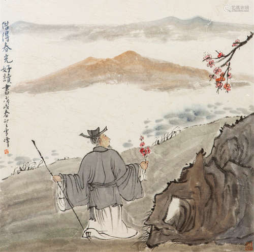 王雪峰 戊戌年作 赏梅图 镜心 设色纸本
