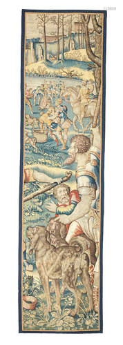 436cm x 213cm A Flemish tapestry fragment, depicting hunting scene, 18th century