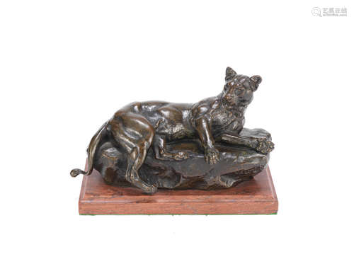 Charles Valton (French, 1851-1918): A patinated bronze model of a lioness