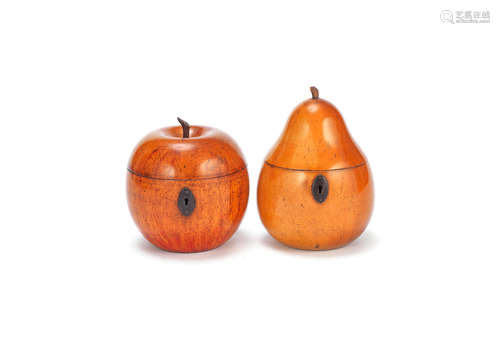 possibly Dutch or German An early 19th century Continental fruitwood pear tea caddy and a similar period fruitwood apple caddy