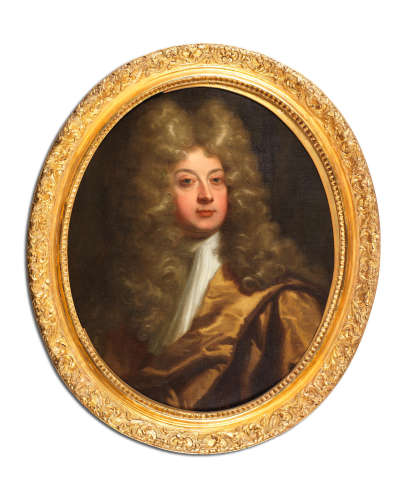 Portrait of a gentleman , bust-length, in yellow costume Follower of Sir Godfrey Kneller(Lübeck 1646-1723 London)