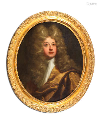 Portrait of a gentleman , bust-length, in yellow costume Follower of Sir Godfrey Kneller(Lübeck 1646-1723 London)