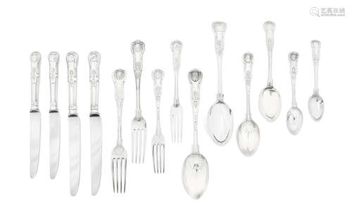 various dates and makers  A Victorian King's pattern silver flatware service with modern cutlery