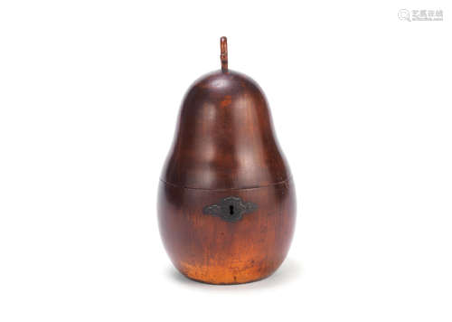 An early 19th century Continental dark stained fruitwood pear caddy with naturalistic stalk handle (the handle probably of a later date),