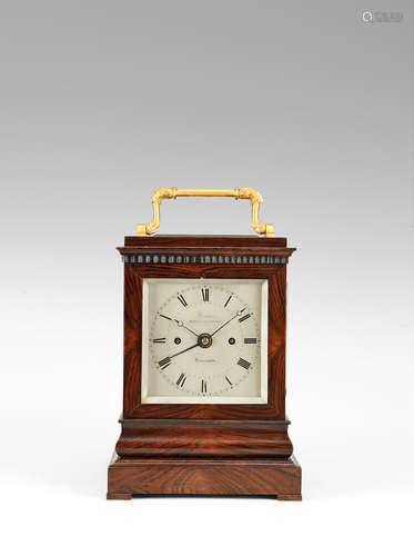 signed Gorham, Maker to the Queen, Kensington  A fine and rare second quarter of the 19th century rosewood alarm timepiece