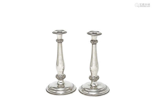 maker's mark IK, Vienna 1837  (2) A pair of 19th century Austro-Hungarian silver candlesticks