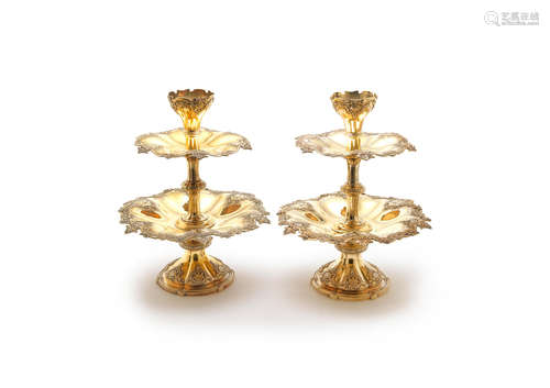 by Robert Garrard, London 1845  A pair of Victorian silver-gilt dessert stands