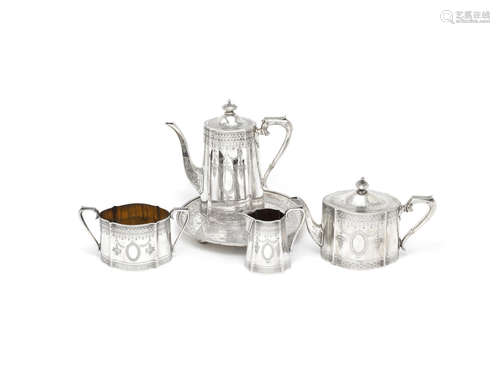 the service by Walter & John Barnard, London 1881, salver by John Frederick & Frank Fenton, Sheffield 1881   (5) A Victorian silver four-piece tea and coffee service with a matched salver