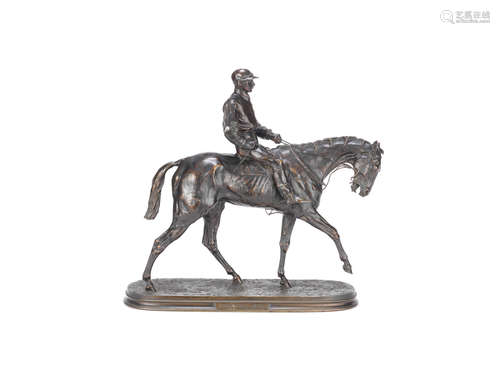 Pierre-Jules Mêne (French, 1810-1879): A patinated bronze equestrian figure OF 'Jockey À Cheval No. 1 (Vainqueer Du Derby)'