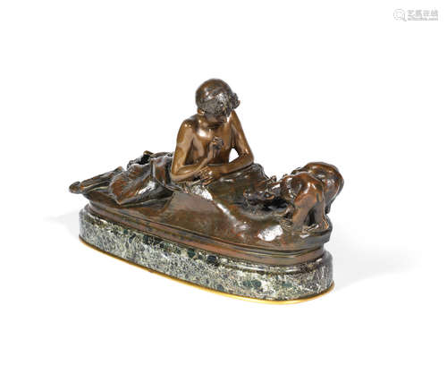 Emmanuel Fremiet (French, 1824-1910): A patinated bronze figural group of  'Pan et Ours', Bronze