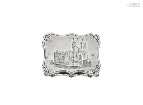 by Nathaniel Mills, Birmingham 1842  A Victorian silver 'Westminster Abbey' engraved castle-top vinaigrette