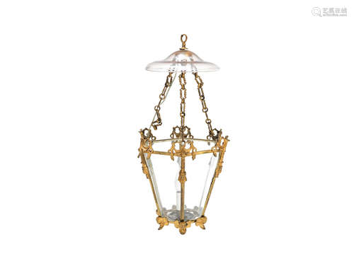 An attractive Regency gilt bronze hanging candle lantern of small size