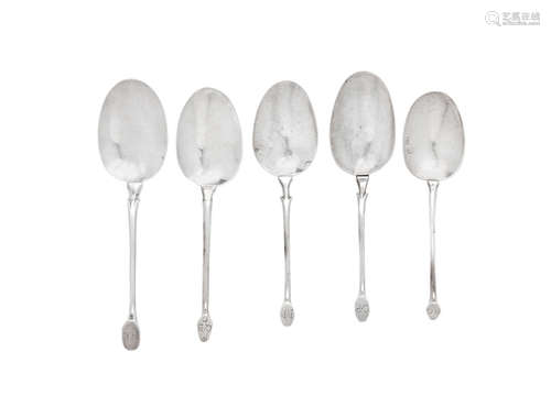 various dates and makers  (5) A collection of five early 18th century Italian silver spoons