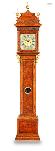 parts early 18th century, the dial signed John May London  A burr walnut and amboyna longcase clock